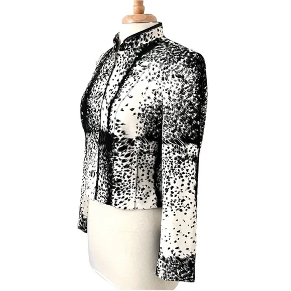 Alberto Makali Womens Animal Print MotoJacket Nehru Collar with leather trim - Picture 8 of 14